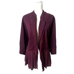 Torrid Plum Burgundy Open Front Jacket Cardigan With Ruffle Detail Button Cuffs